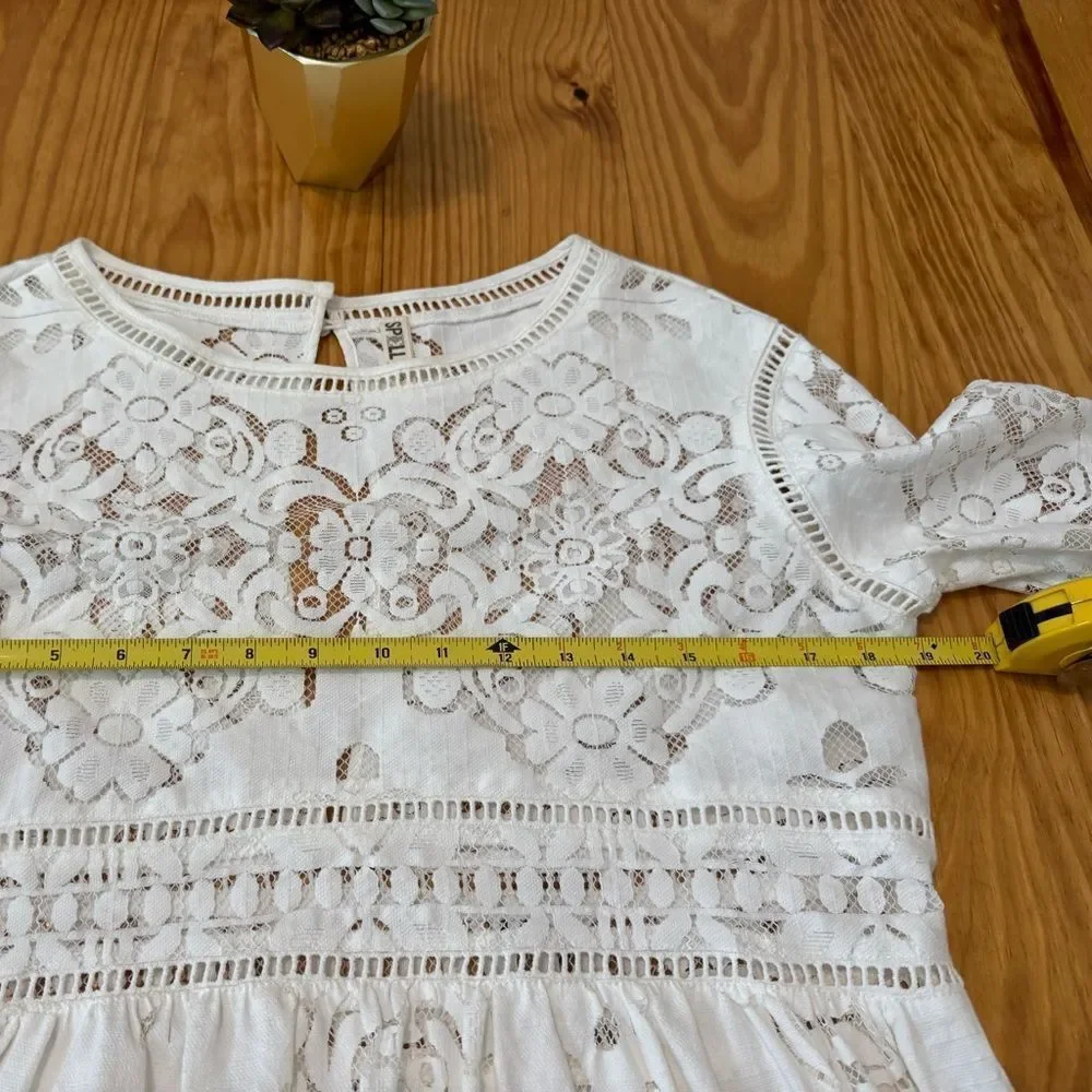 SPELL Clover Lace Blouse Semi Sheer Lattice Trim Crochet Women’s SIZE SMALL - Picture 8 of 12